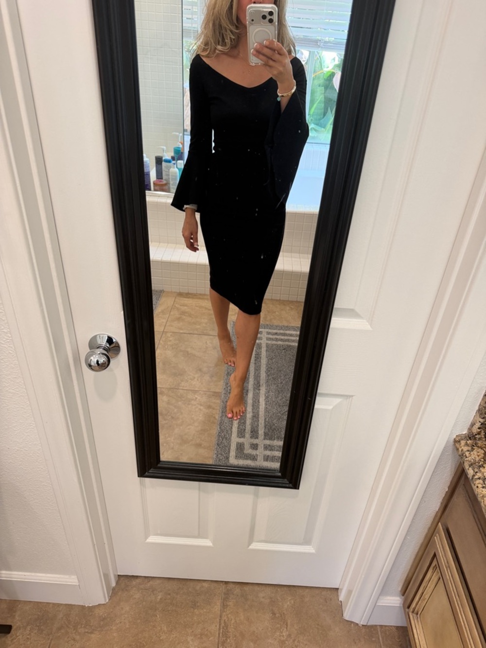 Felicity & Coco Black Midi Dress with Flared Sleeves